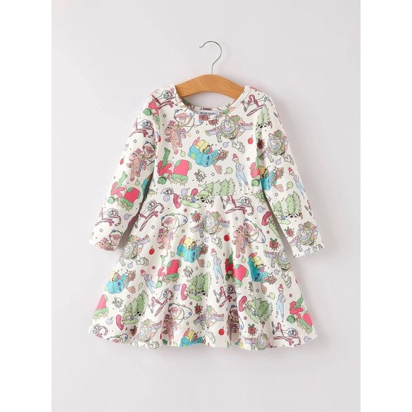 Girls Size 5  Christmas Toy Story Dress Boutique Buzz Woody Holiday Ornaments - Picture 1 of 3